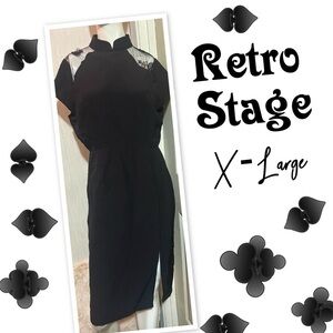 BLACK 1960S BUTTERFLY BACKLESS PENCIL DRESS
